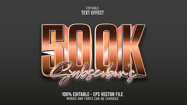 500k suscriptores efecto de texto editable en 3d