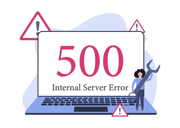 Vector 505 error interno del servidor los asistentes verifican la situación ilustración con problema del servidor