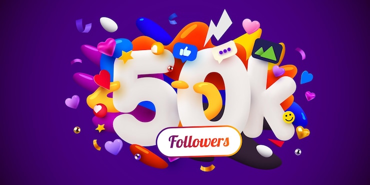 Vector 50k o 50000 seguidores gracias red social amigos seguidores usuario web gracias celebrar