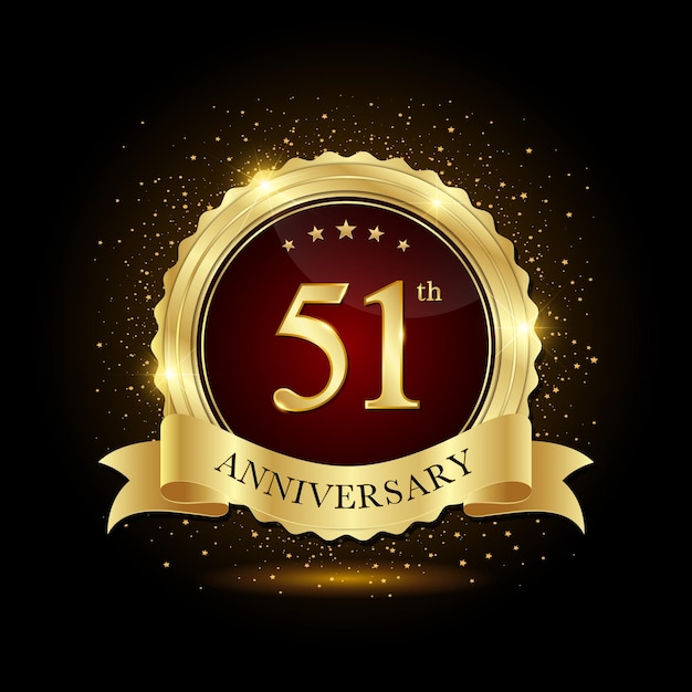 51 Aniversario Diseño de emblema dorado para evento de cumpleaños Logotipo de aniversario Plantilla de aniversario