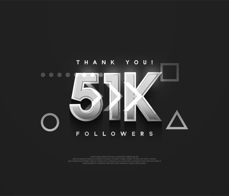 Vector 51k seguidores de fondo gracias con números metálicos de plata