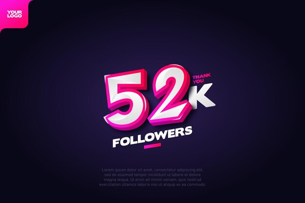 52 000 seguidores con números dinámicos en 3D sobre fondo azul oscuro
