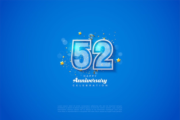 52 aniversario con números de doble borde sobre un fondo azul.