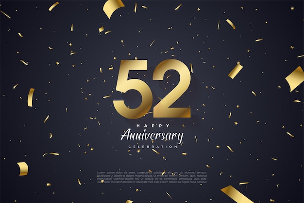 52 aniversario con números y lámina de oro.