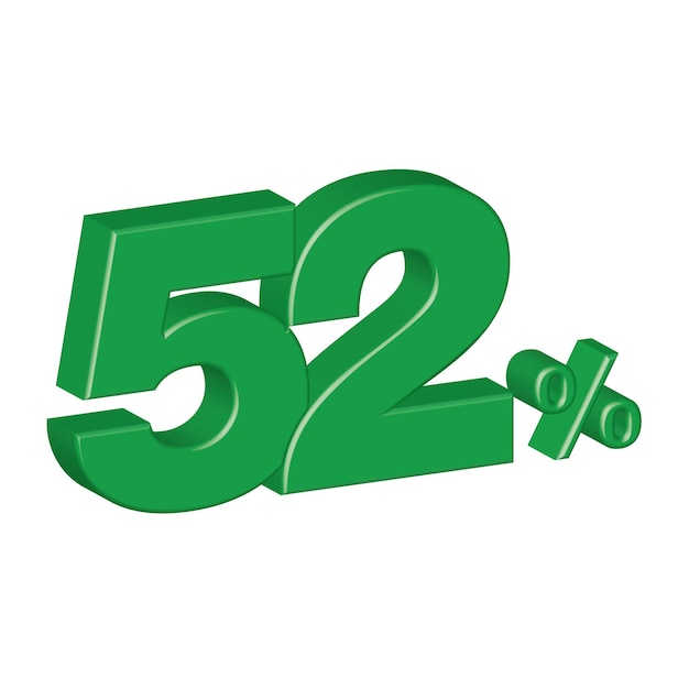 52 por ciento efecto plástico 3d número porcentaje símbolo vector ilustración eps
