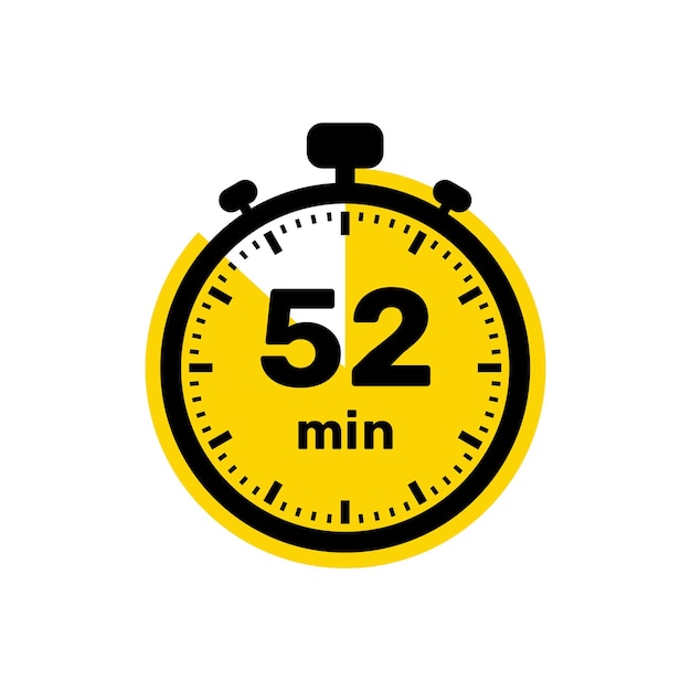 52 minutos Reloj analógico Icono diseño de fondo blanco