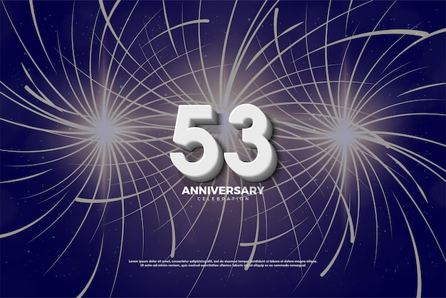 53 Aniversario con ilustración de fuegos artificiales de fondo
