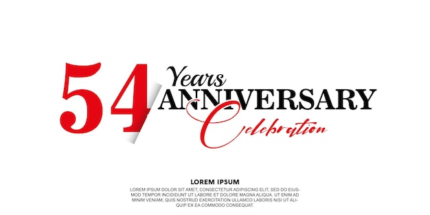 54 aniversario celebración vector plantilla jubileo con rojo sobre fondo blanco diseño abstracto
