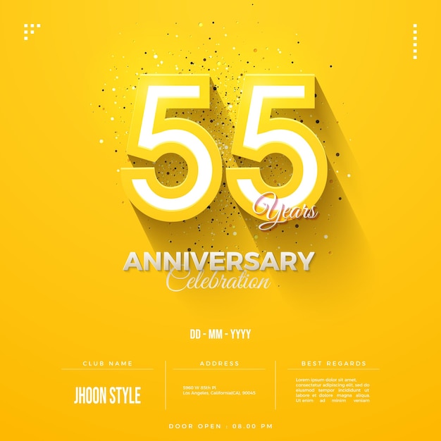 55 aniversario con una combinación de amarillo y blanco.