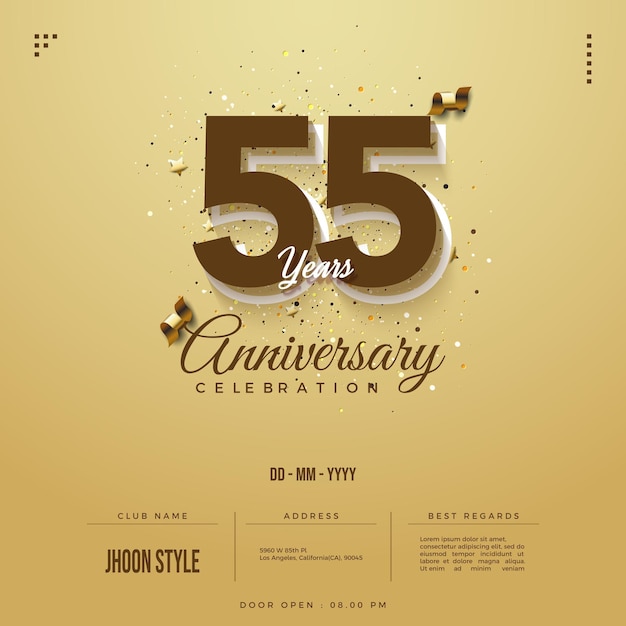 55 aniversario con decoración de arco de cinta marrón 3d.