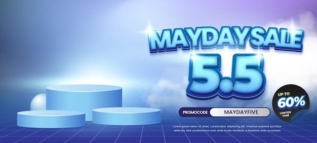 55 día de mayo Venta ofertas de descuento mezcla vitrina de gradiente púrpura azul pancarta horizontal