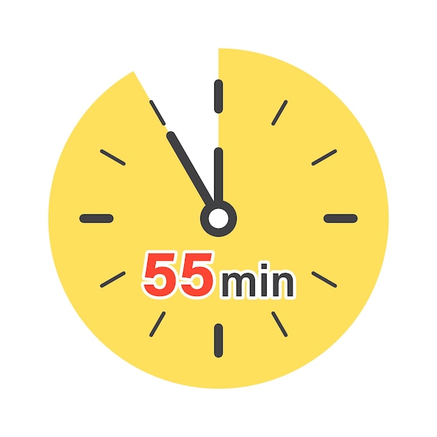 Vector 55 minutos en el icono del cronómetro en estilo plano ilustración vectorial del temporizador de la cara del reloj en un fondo aislado concepto de negocio de señal de cuenta atrás