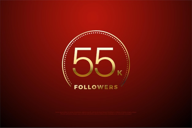 55k seguidores con un número rodeado por líneas y puntos dorados