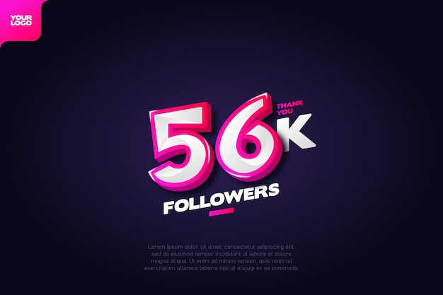 56 000 seguidores con números dinámicos en 3D sobre fondo azul oscuro