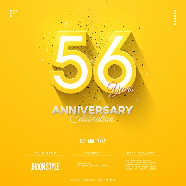 56 aniversario sobre fondo amarillo liso