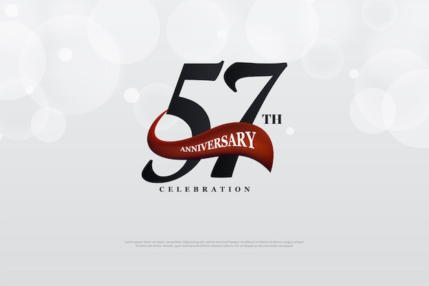 Vector 57 aniversario con cinta roja 3d