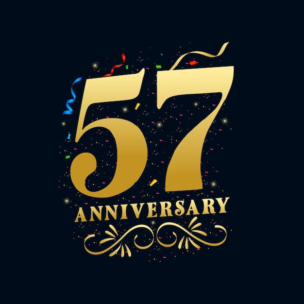 57 aniversario lujoso color dorado plantilla de diseño de logotipo de celebración de aniversario de 57 años