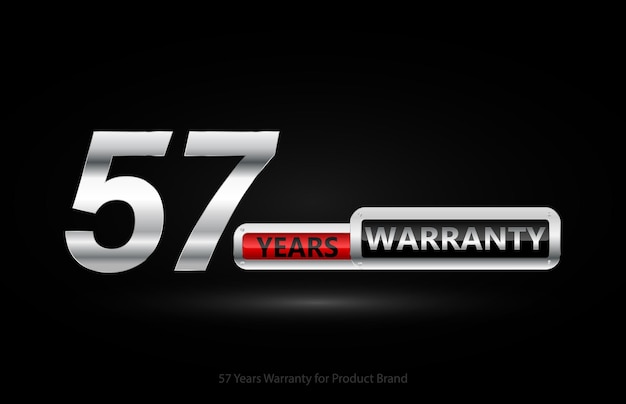 57 años de garantía logo plata aislado sobre fondo negro, diseño vectorial para la garantía del producto.