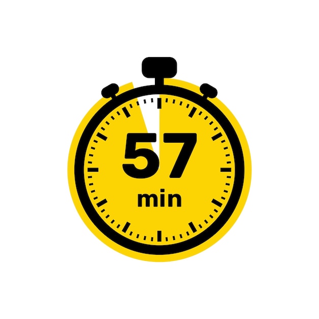 57 minutos reloj analógico icono diseño de fondo blanco