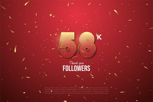 58k seguidores con números rojos transparentes.