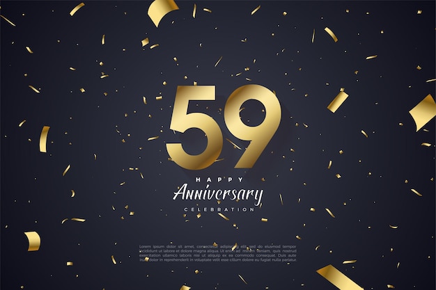 59 aniversario con números planos dorados y papel.