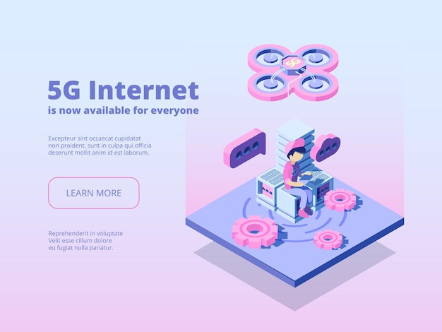 5g. Innovación tecnología inalámbrica en línea conexión global servicio de transmisión wifi hotspot red aterrizaje. Aplicación digital global de Internet para la comunicación mediante ilustración 5G