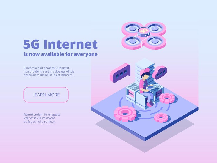 Vector 5g. innovación tecnología inalámbrica en línea conexión global servicio de transmisión wifi hotspot red aterrizaje. aplicación digital global de internet para la comunicación mediante ilustración 5g