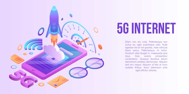 Vector 5g internet banner concepto, estilo isométrico