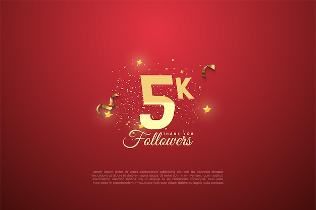 5k seguidores con número calificado sobre fondo rojo.