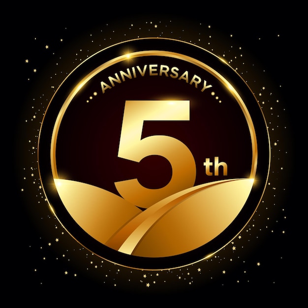 5to aniversario Diseño de plantilla de aniversario de oro Ilustración de vector de logotipo