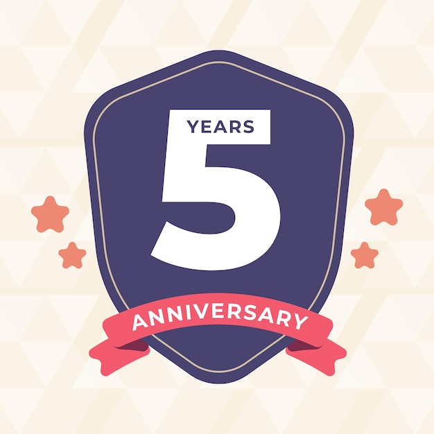 5to quinto Aniversario Celebrando la etiqueta del logotipo del icono Evento vectorial Escudo de color dorado