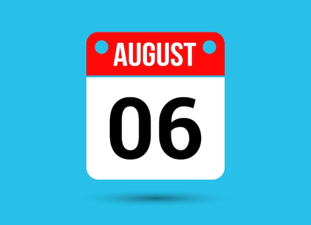 6 de agosto Calendario Fecha Icono plano Día 6 Ilustración vectorial