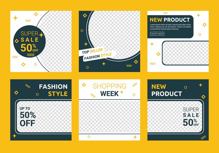 6 Conjunto de banners de collage de fotos de estilo cuadrado de feed de redes sociales editables Plantillas de fondo de diseño minimalista para publicaciones en redes sociales y publicidad en línea Promoción de descuento vectorial