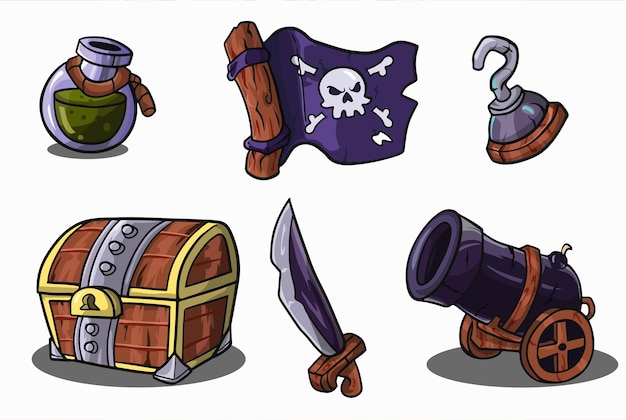 6 conjuntos Vector de elementos piratas