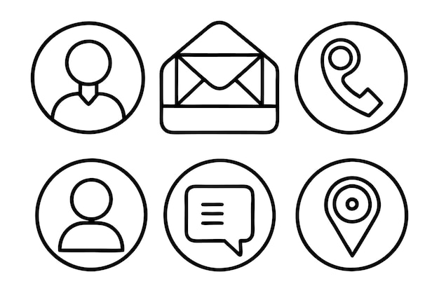 6 contactos con nosotros iconos de contorno de trazo editable configurados con fondo blanco
