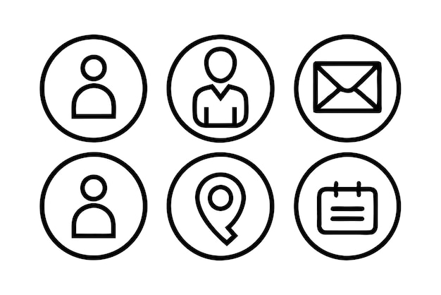 6 contactos con nosotros iconos de contorno de trazo editable configurados con fondo blanco