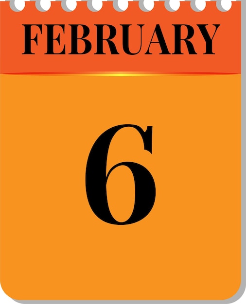6 de febrero en icono de calendario sobre fondo blanco diseño de color negro naranja Vector Imagen Vector