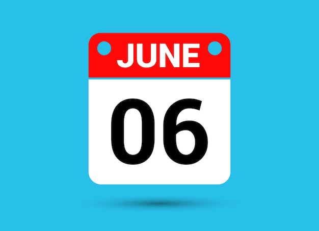 6 de junio Calendario Fecha Icono plano Día 6 Ilustración vectorial
