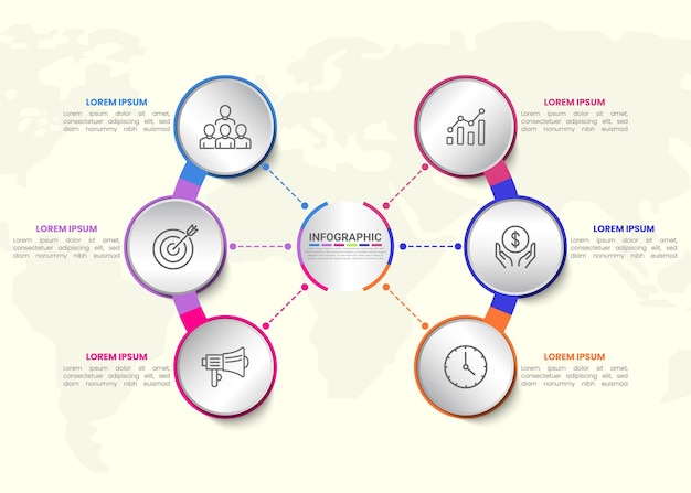 6 lista de pasos diagrama de diseño con número de secuencia plantilla de elemento infográfico circular