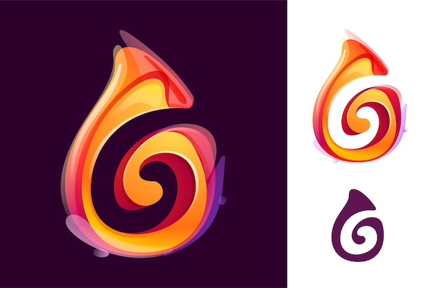 6 logo Número seis en llama de fuego Espacio negativo Icono realista 3D Inicial vibrante en estilo acuarela