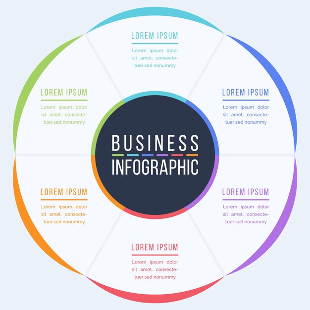 6 Opciones diseño de círculo infográfico 6 Opciones objetos elementos o pasos información negocio