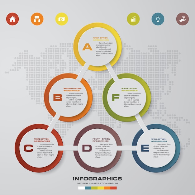 6 pasos gráfico infografía elements.vector ilustración.