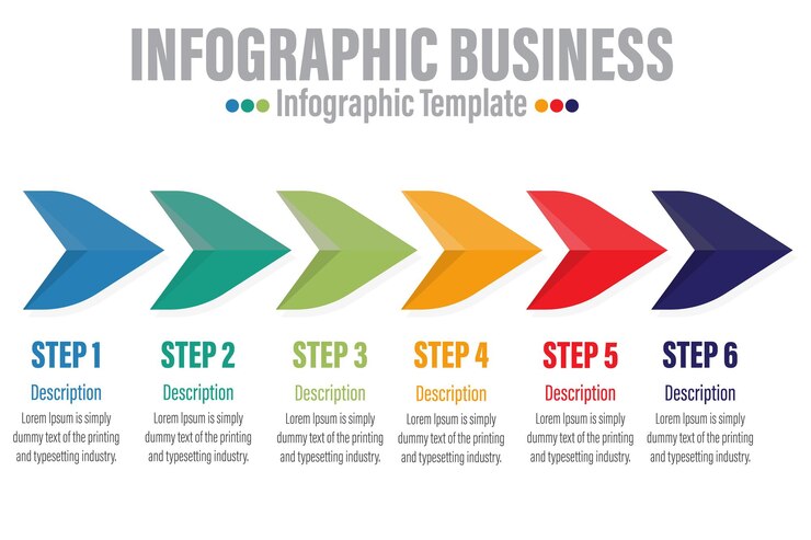 Vector 6 pasos mineral seis 6 opción visualización de datos comerciales gráfico de proceso elementos abstractos del diagrama gráfico con pasos opciones partes o procesos plantilla de negocio vectorial para presentación
