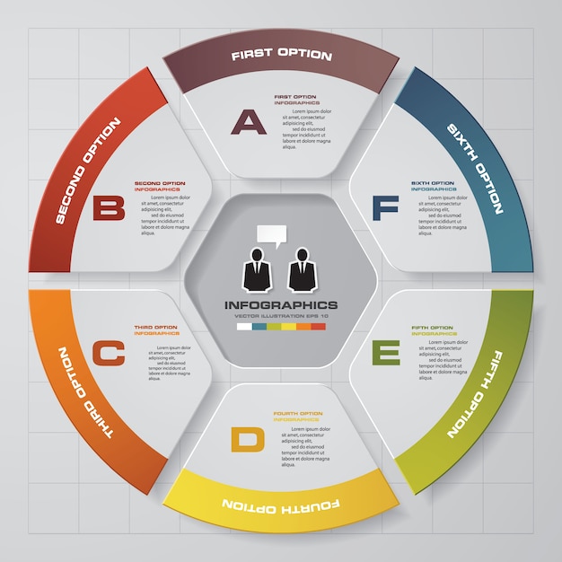 6 pasos modernos elementos de gráfico circular infografía.