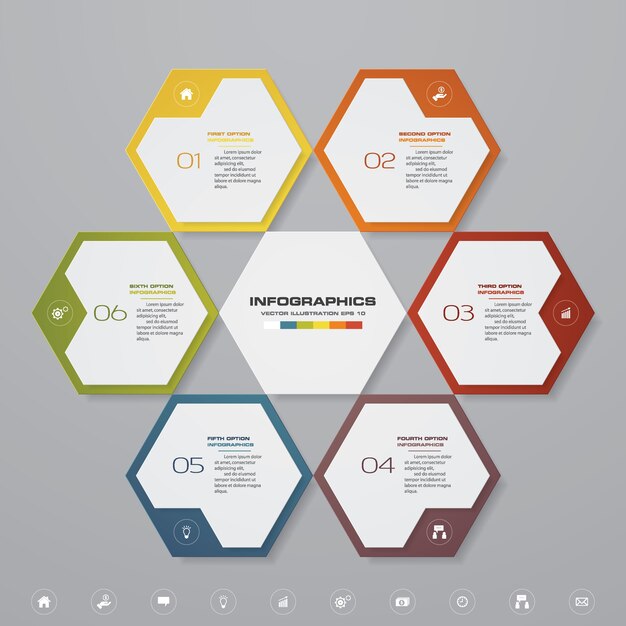 6 pasos procesan el elemento de la infografía para la presentación.