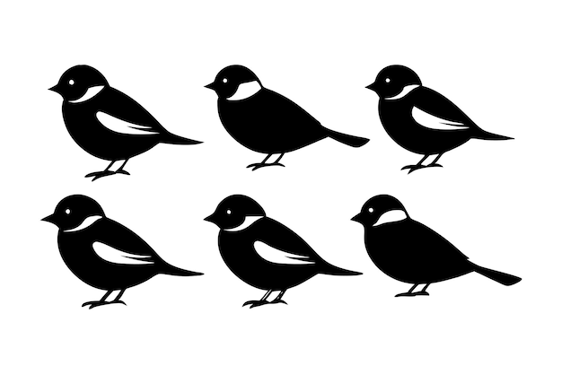 6 pcs pájaros Chickadee con diferentes posturas Ilustración de arte vectorial