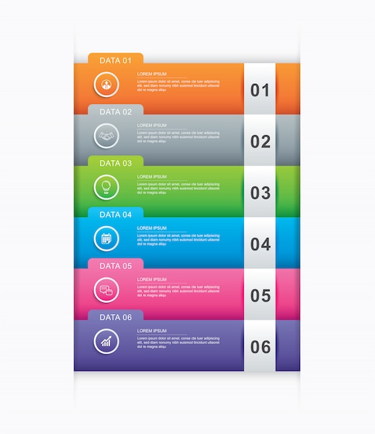 6 plantilla de índice de papel de ficha de infografía de datos.