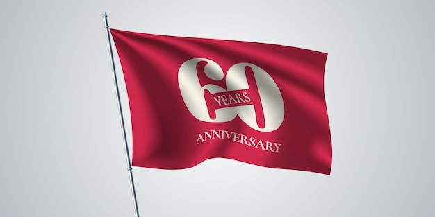 60 años de aniversario. plantilla ondeando la bandera para el 60 aniversario