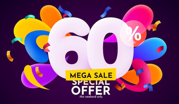 60 por ciento de descuento Composición creativa Símbolo de venta 3d con objetos decorativos Banner de venta