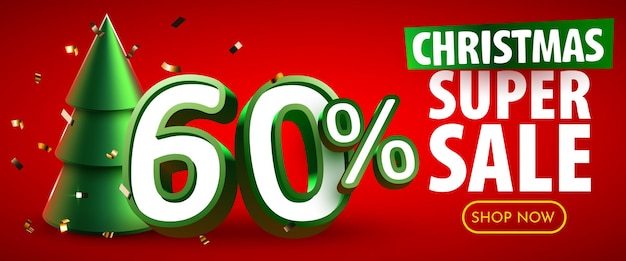 60% de descuento Composición creativa Feliz Navidad y Feliz Año Nuevo Banner de venta y